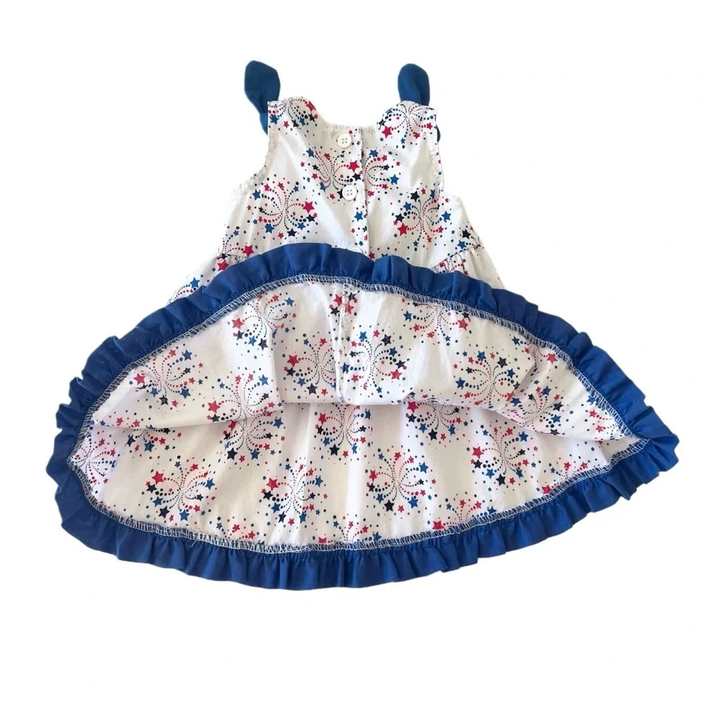 Girls Red White & Blue Fireworks Star Print Holiday Dress | Baby 3 Months
